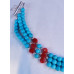 Sterling Silver Blue Magnesite & Coral Bracelet